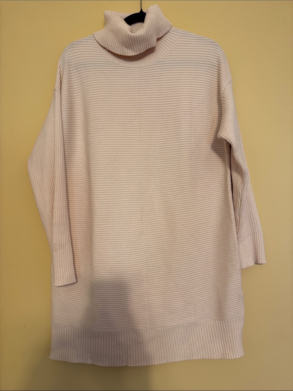 Women's Cream Ribbed Turtleneck Sweater Tunic